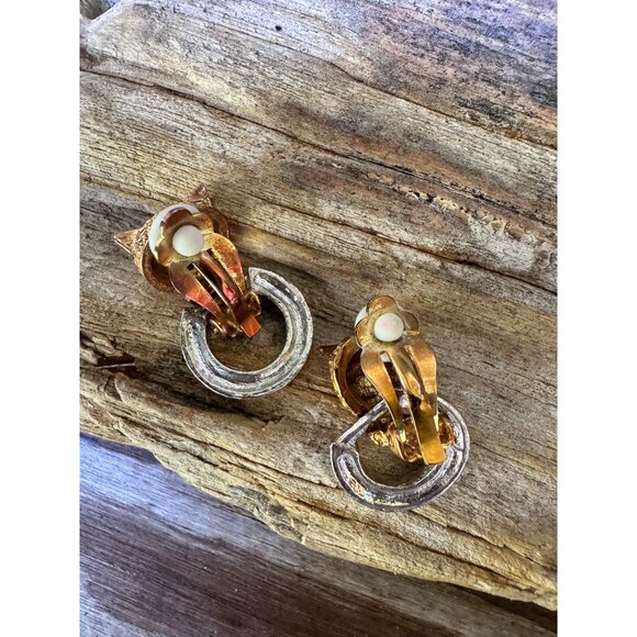 Gold-Tone Leopard Clip-On Earrings With Rhinestone-Studded Circular Hoops - Picture 5 of 6